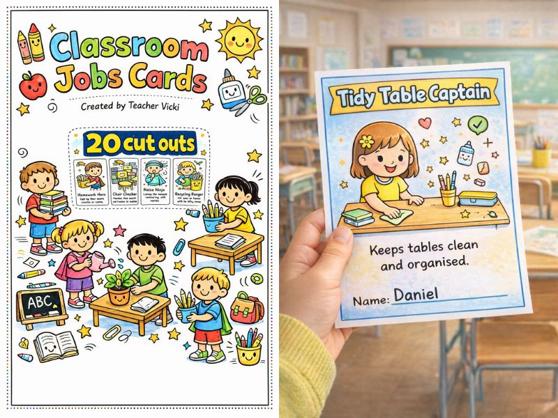 Printable Classroom Job Cards for Prep