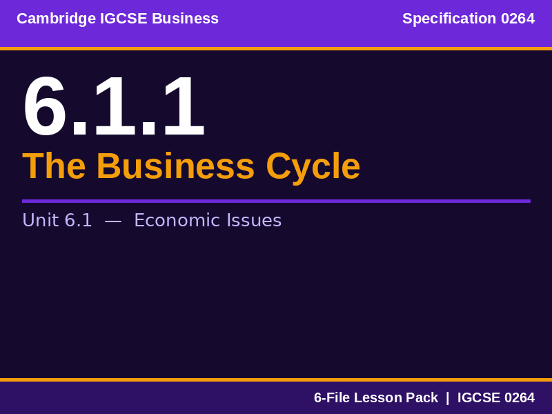 Cambridge IGCSE Business 0264 | 6.1.1 The Business Cycle | Lesson Pack