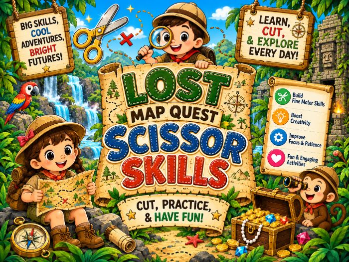 Lost Map Quest Scissor Skills Worksheets | Cutting Practice & Fine Motor Activities | Preschool–1