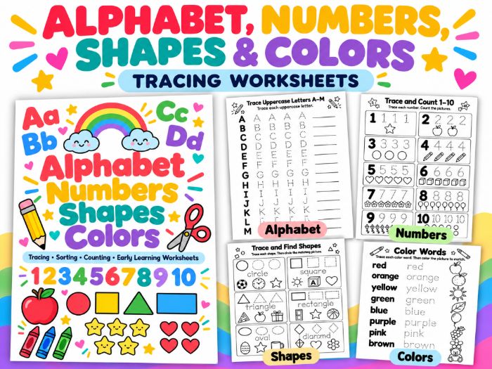 Alphabet, Numbers, Shapes & Colors Tracing