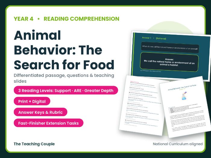 Animal Behavior: The Search for Food Reading Comprehension | Year 4 (KS2)