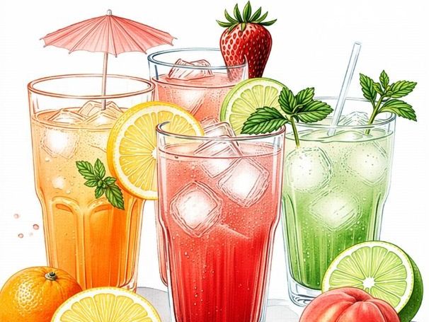 Watercolor Summer Cocktail Clipart | Vibrant Drinks & Fruit Graphics