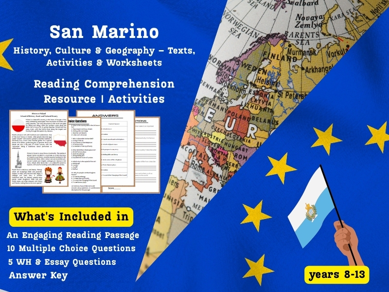San Marino Reading Comprehension Pack: History, Culture & Geography – Texts, Activities & Worksheets