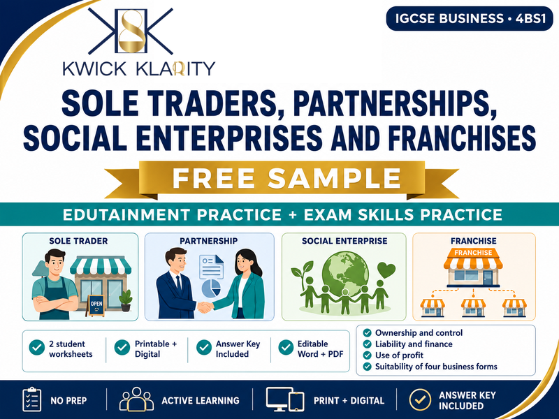 IGCSE Business 4BS1 Free Sample | Sole Traders, Partnerships & Franchises