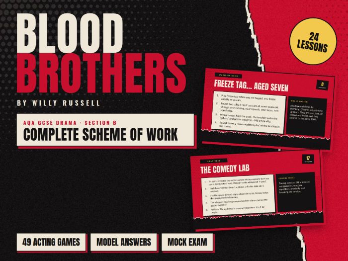 Blood Brothers AQA GCSE Drama Scheme of Work: Practical Lessons, Model Answers & Mock Exam