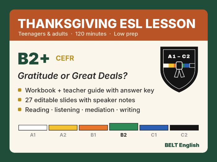 Thanksgiving ESL Lesson B2+ – Full 2-Hour Pack