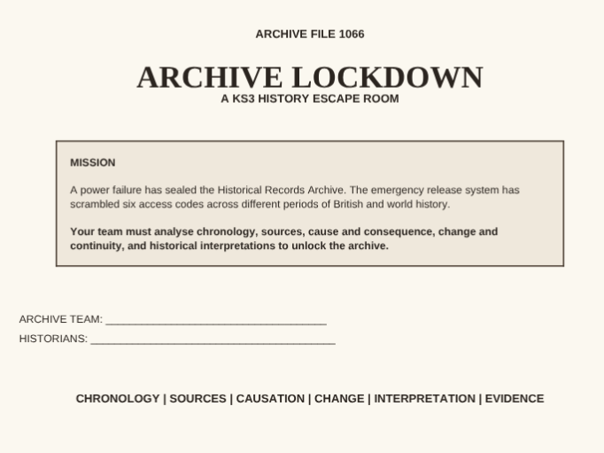 KS3 History Halloween Escape Room – Archive Lockdown