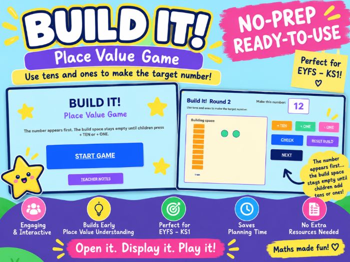 EYFS Place Value Game. Build It!. Interactive PowerPoint Maths Game. Tens & Ones