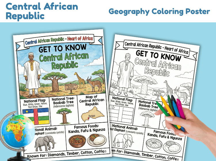 Central African Republic Geography Coloring Poster | Country Study & Facts