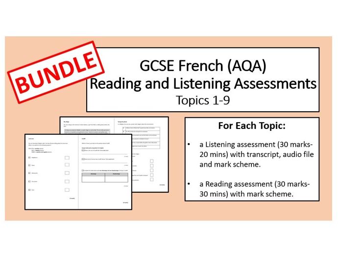 Assessments- Reading and Listening- GCSE French- BUNDLE