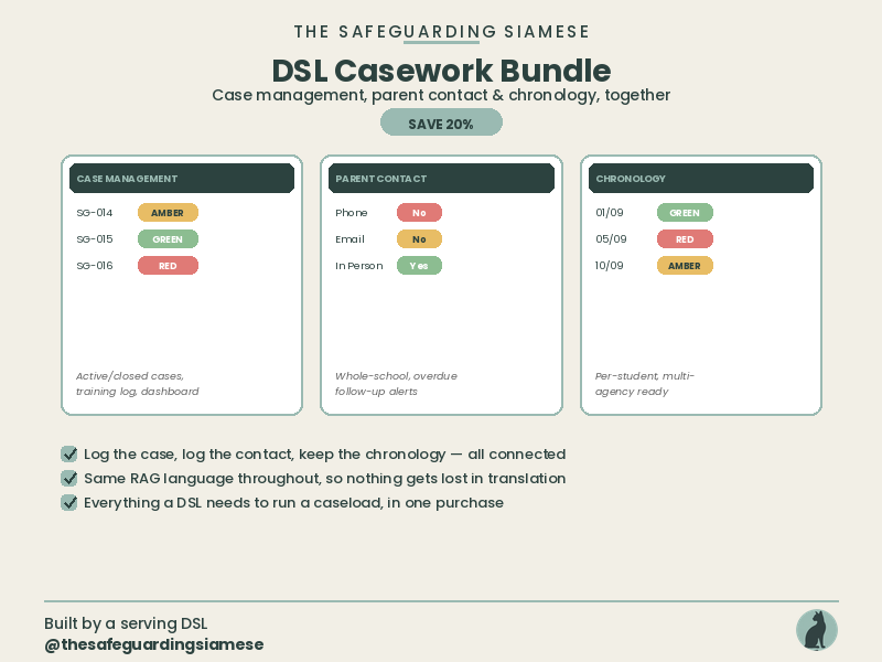 DSL Casework Bundle | Case Management, Parent Contact & Chronology (3 Editable Excel Trackers)