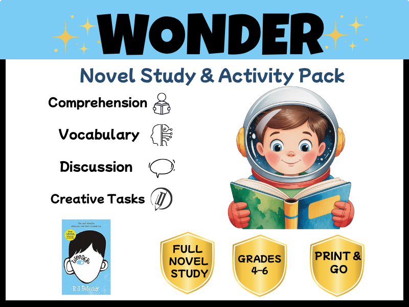 Wonder Novel Study Activities | Reading Comprehension | Graphic Organizers | Grades 4–6