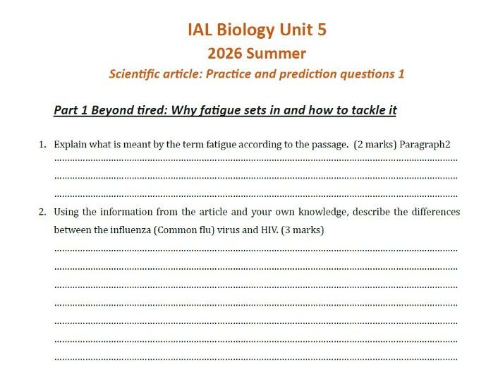 June 2026 Scientific article: Practice and prediction questions (part 1)
