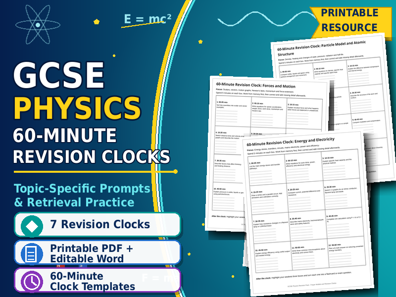 GCSE Physics 60-Minute Revision Clocks | Topic Revision & Retrieval Practice Worksheets