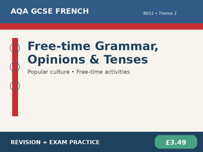 AQA GCSE French 8652 - Free-time Grammar, Opinions & Tenses