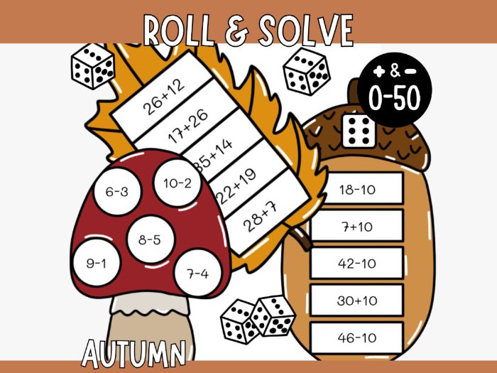 10 Autumn Maths Games - Roll & Solve
