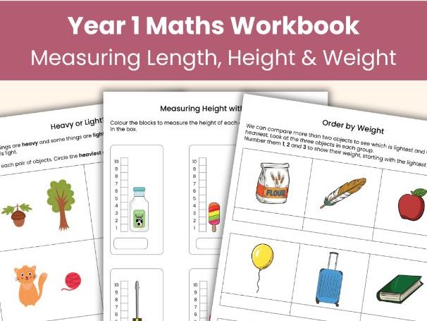 Year 1 Maths Workbook | Measuring Length, Height and Weight Worksheets | Printable Teaching Resource