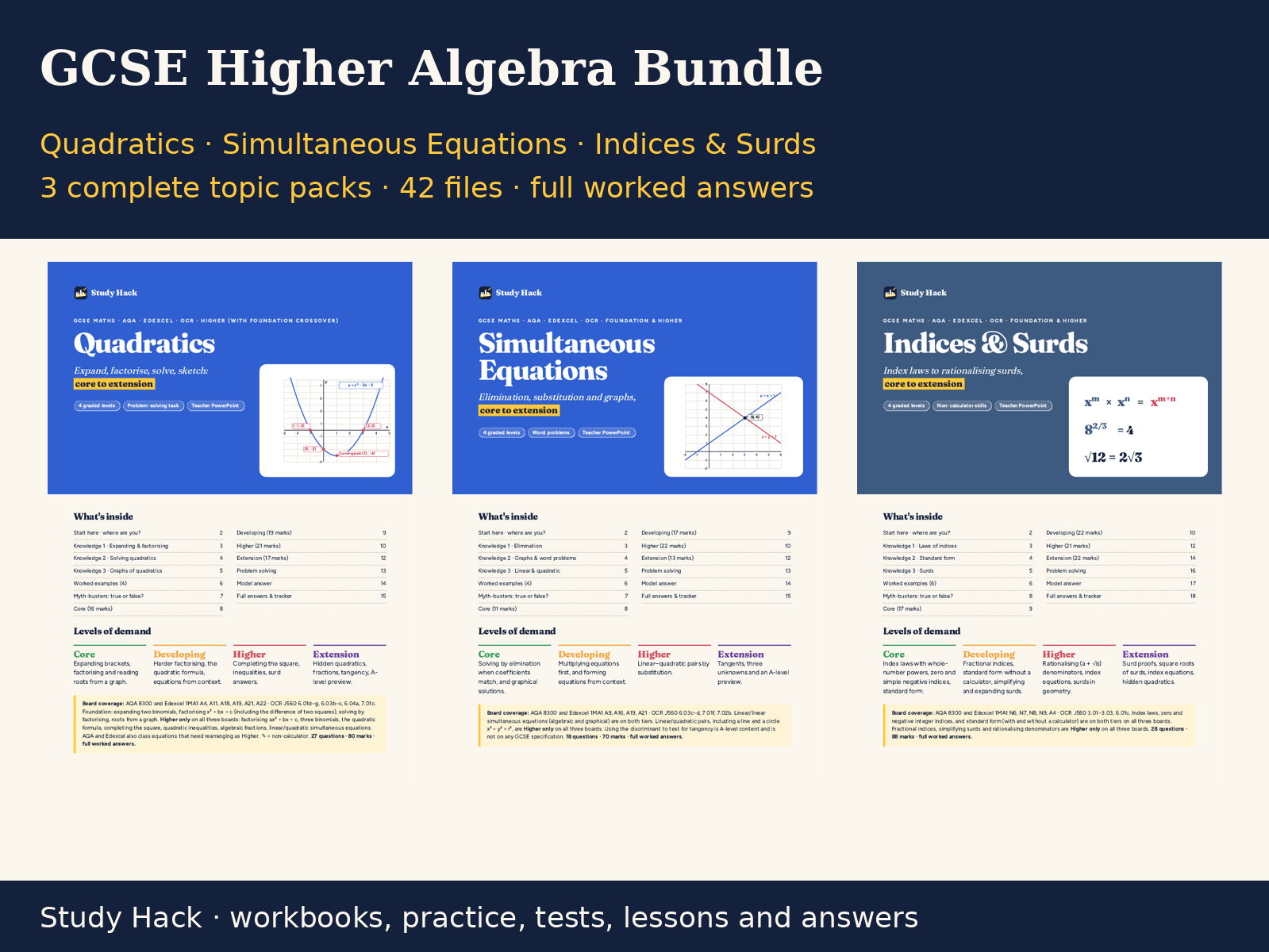GCSE Higher Algebra Bundle: 3 Complete Packs
