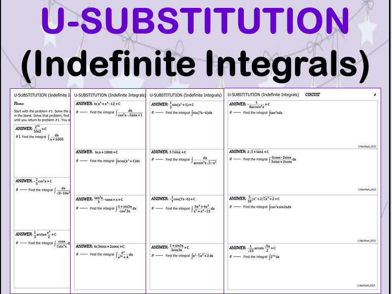 Calculus: U-substitution (Indefinite Integrals) - Circuit Training