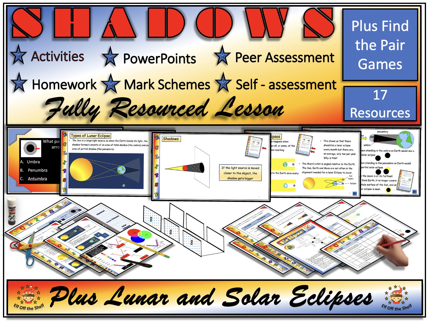 Light-  Shadows and Eclipses - Fully Resourced Lesson Plus Find the Pair Game KS3
