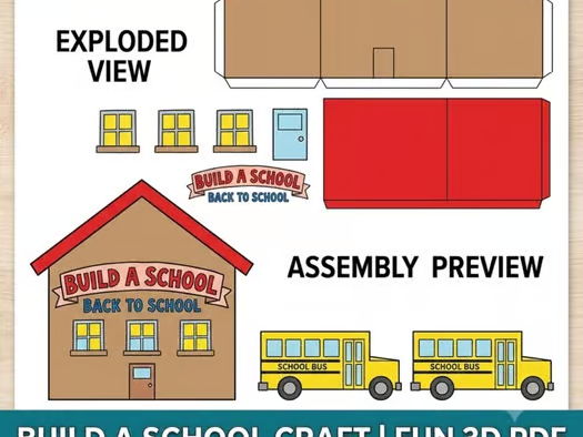 Build a School Craft: Back to school Activities, Cut and Paste Coloring Pages
