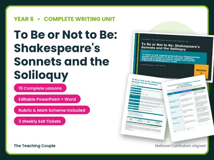To Be or Not to Be: Shakespeare's Sonnets and the Soliloquy | Year 6 English Unit | 15 Lessons