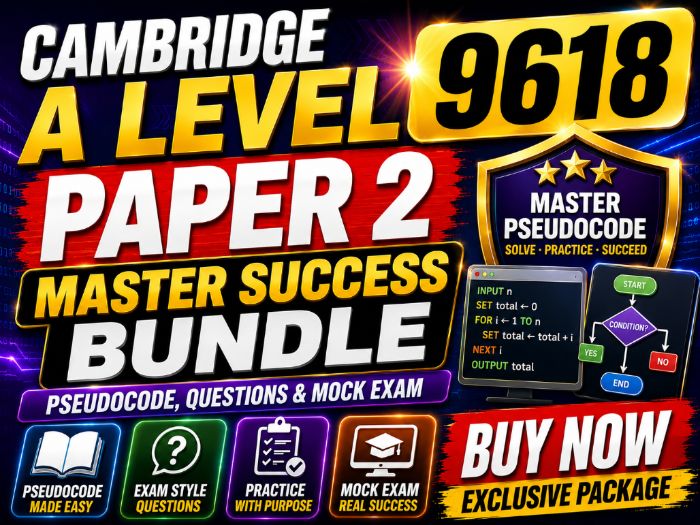 Cambridge A Level 9618 Paper 2 Master Success Bundle | Pseudocode, Questions & Mock Exam