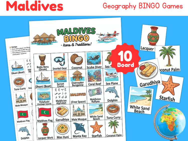 Maldives Geography Bingo Game | Country Study & Culture Activity