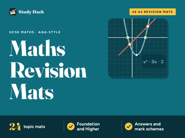 GCSE Maths Revision Mats: 24 A3 topic mats, Foundation and Higher, with answers (AQA-style)