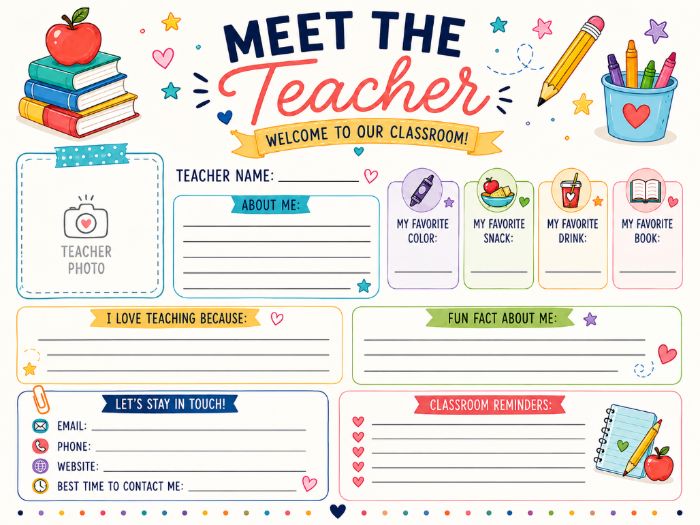 Meet the Teacher Printable – Back to School Teacher Profile.