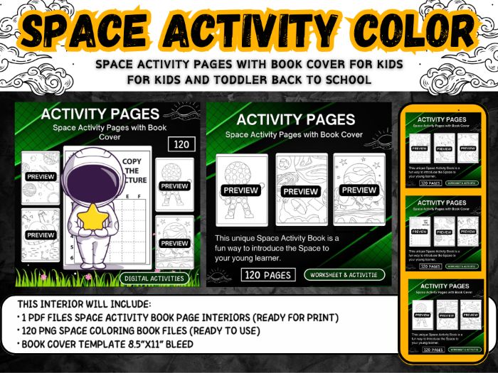 Space Activity Pages with Book Cover back to school