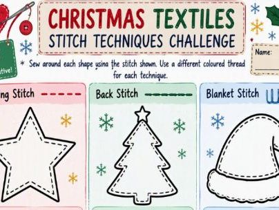 Christmas Stitch Techniques Worksheet | KS3 Textiles | Embroidery & Appliqué