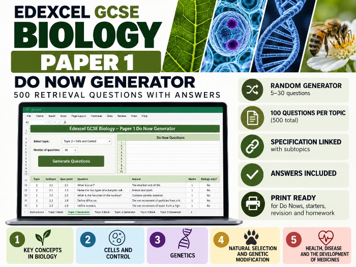Edexcel GCSE Biology Paper 1 Do Now Generator | 500 Retrieval Questions ...