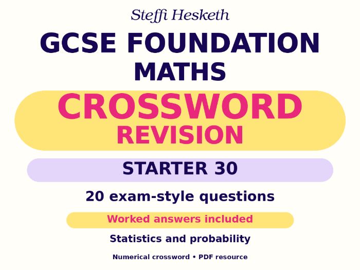 GCSE Foundation Maths Crossword Revision Starter 30