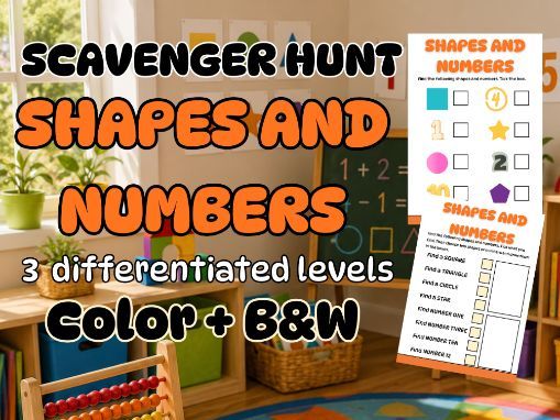 Shapes and Numbers Scavenger Hunt | Math & ESL Activity | 3 levels | Print & Go