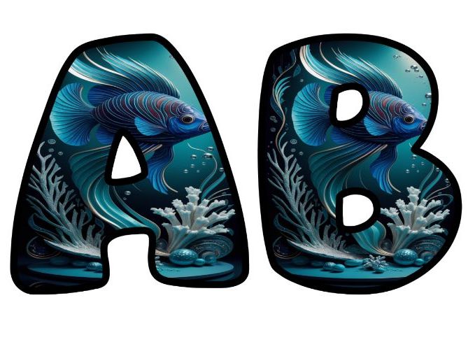 Fish Ocean Blue Sea Lettering Set for Classroom Display | Upper & Lowercase, 0-9 and Signs
