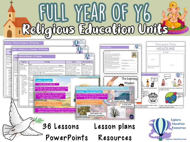 Year 6 - FULL YEAR of RE Units - 36 Lessons - Christianity and Hinduism - Gospel, Messiah and Resurrection Bundle