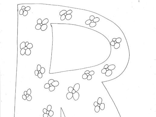 Capital Letter R (Floral Pattern) Colouring Page