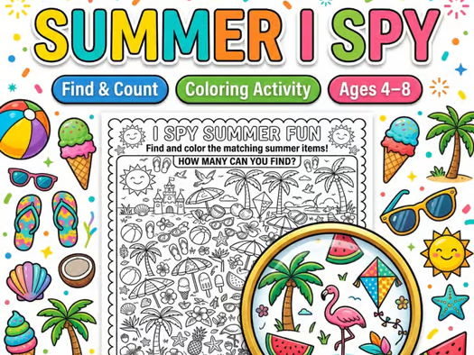 Summer I Spy Coloring Pages: Find and Count Summer Math Activities End ...
