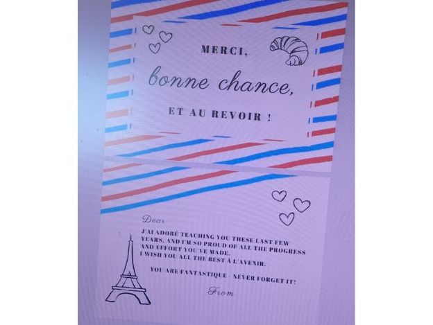 Goodbye & good luck card year 11 leavers - French