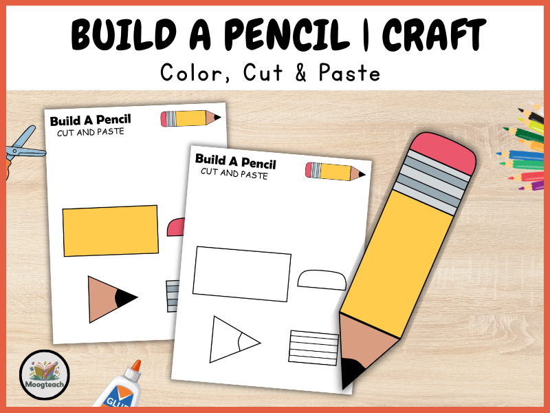 Pencil Craft Printable | Back to School Cut and Paste Activity | Preschool Coloring Worksheet PDF