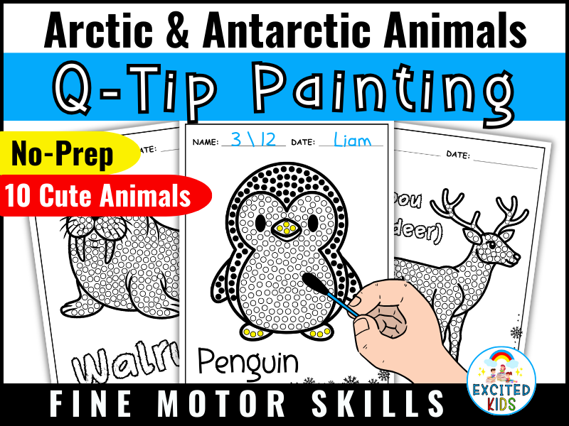 Q Tip Painting Winter: Arctic, Antarctic Dot Art—Polar Animals Fine Motor Skills