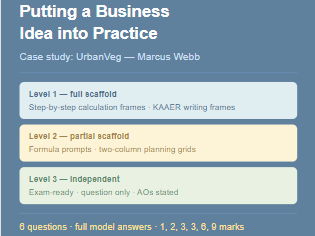 GCSE Business Edexcel | 1.3 Putting a Business Idea into Practice | SEND Scaffolded Worksheet