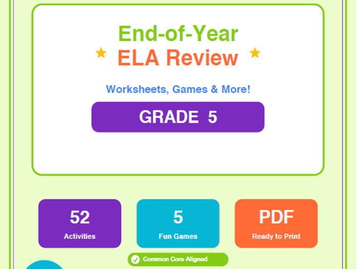 5th Grade End of Year ELA Review Worksheets & Games
