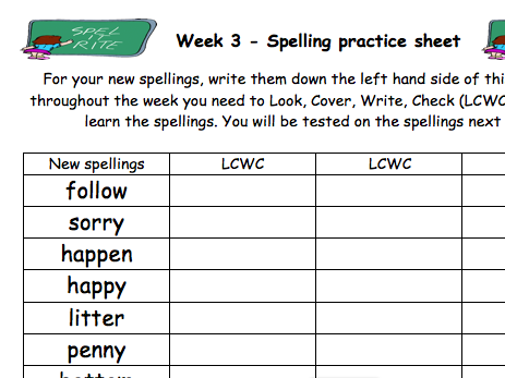 Year 4 Spellings (Autumn Term)