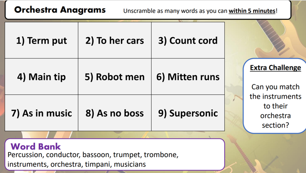 Orchestra Anagram Starter Activities KS3 Teaching Resources