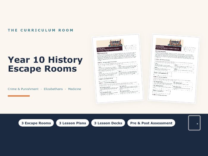 Year 10 History Escape Rooms: Crime & Punishment, Elizabethans, Medicine