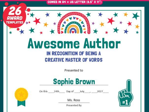 Personalized Student Awards, Printable Student Superlatives, 26 Editable Recognition Templates