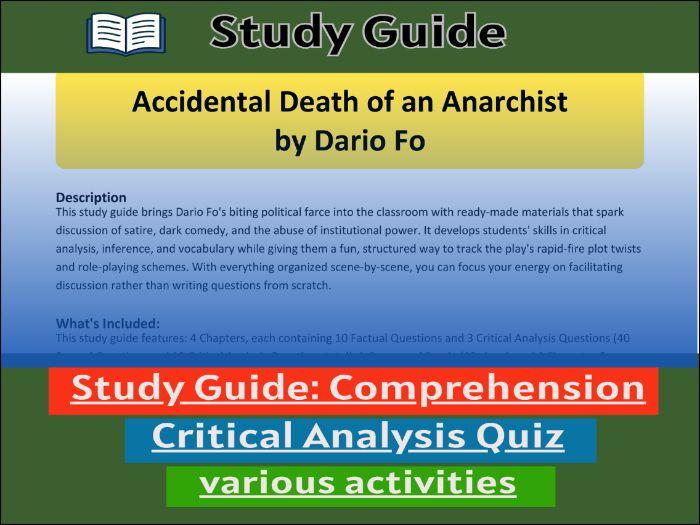 Accidental Death of an Anarchist by Dario Fo, Worksheet & Activities