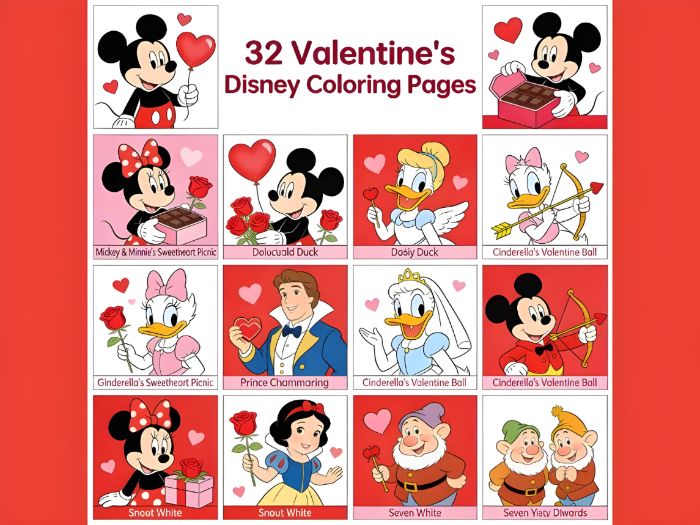 32 Valentine’s Day Disney Coloring Pages (PDF Printable) – Cute Romantic Characters for Kids & Adult